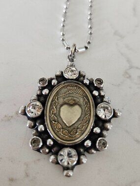 Virgins Saints & Angels Oval Cloister Sacred Heart Medallion Necklace